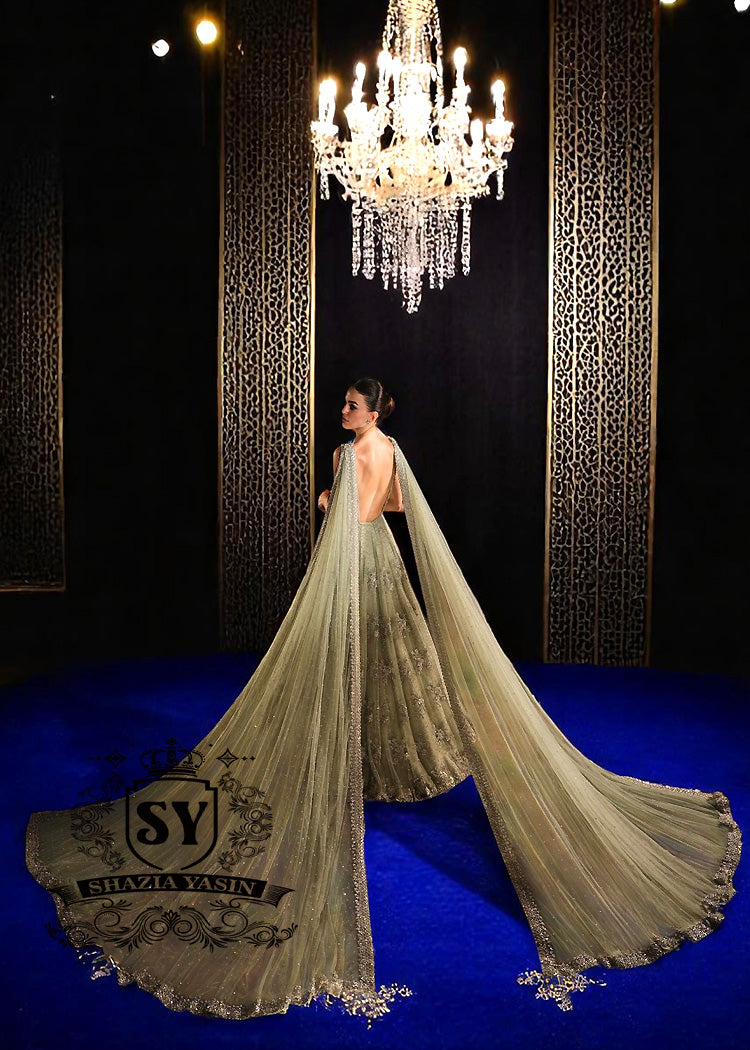 Fortuna Gown with Attached Drape Dupatta Walima Bridal Dresses for Pakistani Brides UK USA Canada
