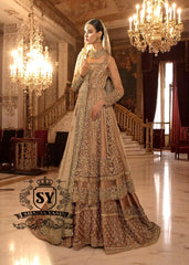 Light Chamoisee Designer Bridal Pishwas and Lehenga Holland Netherlands Stylish Pakistani Bridal Dresses