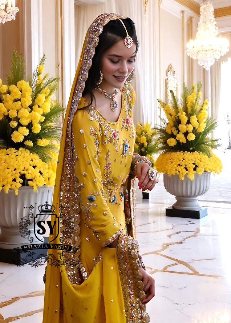 Yellow Dress for Mayon Mehndi Function With Price Flower Mound Texas USA Bridal Gharara Style For Bride