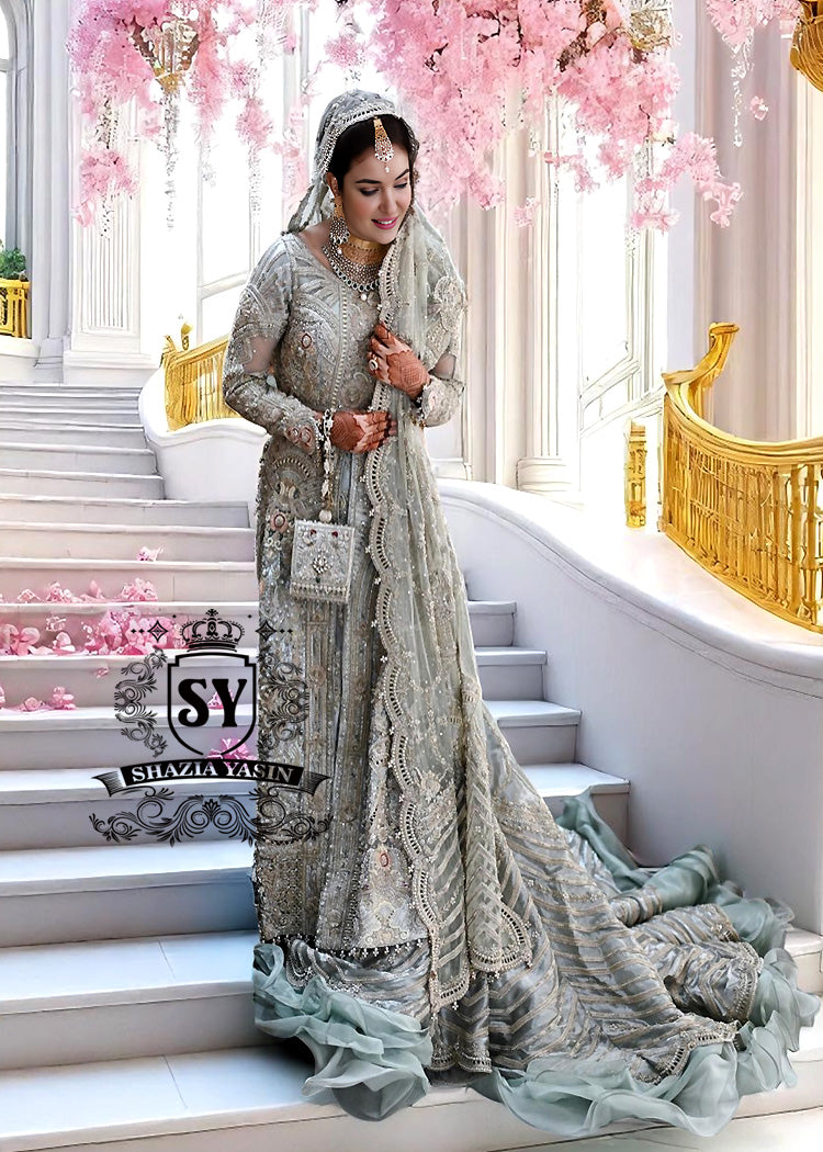 Silver Crystal Long Tail Wedding Dress Shazia Yasin Silver Crystal Long Tail Wedding Dress Shazia Yasin