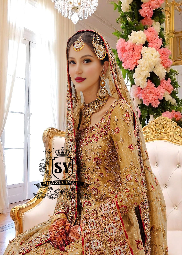 Earth Yellow Bridal Wear for Valima or Reception Shazia Yasin Earth Yellow Bridal Wear for Valima or Reception Shazia Yasin