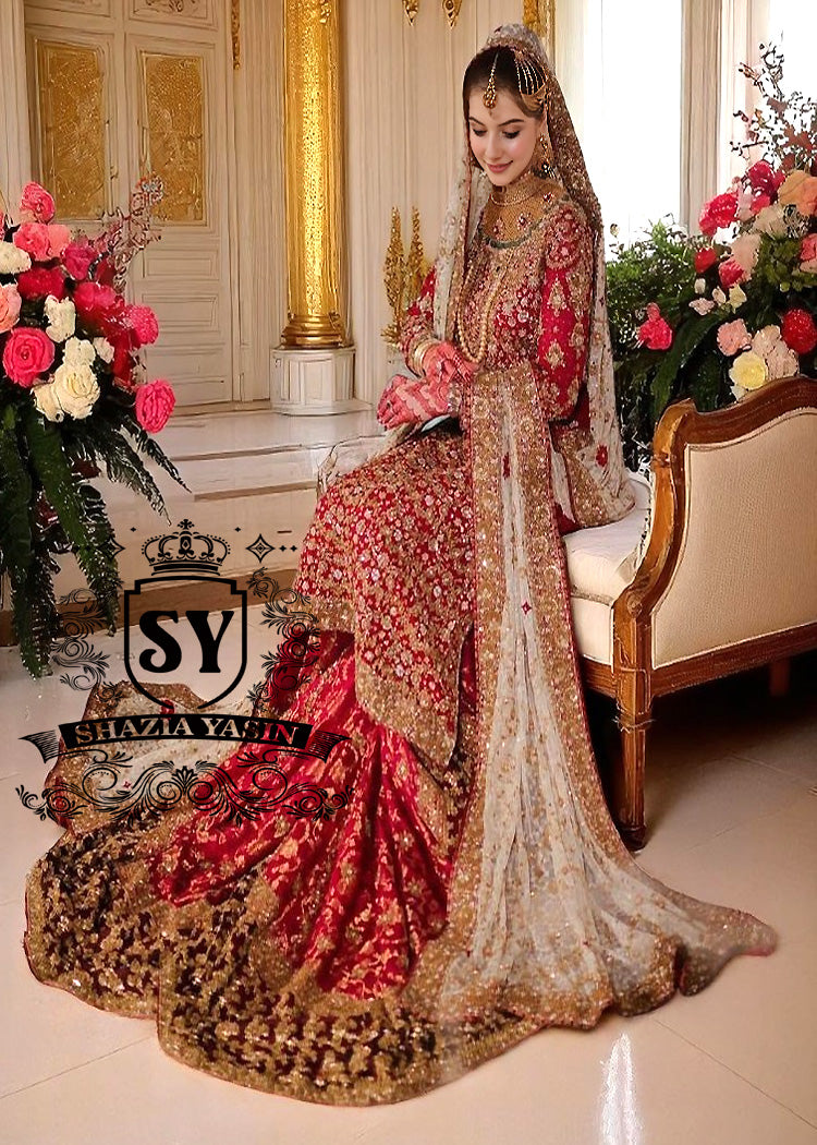 Falu red Lupins Farshi Gharara Bridal Dress Shazia Yasin Falu red Lupins Farshi Gharara Bridal Dress Shazia Yasin
