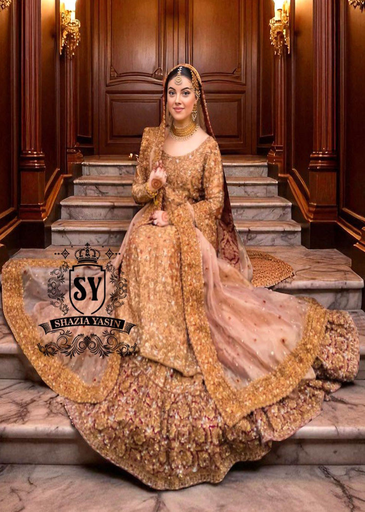 Pakistani Designer Luxury Bridal Wear in Gold Color Shazia Yasin Pakistani Designer Luxury Bridal Wear in Gold Color Shazia Yasin