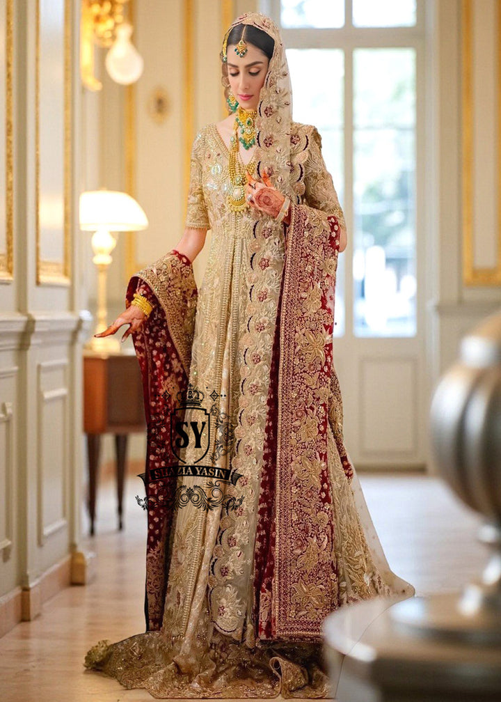 gold walima dress Fawn Colour Wedding Walima Dress – Panache Haute Couture