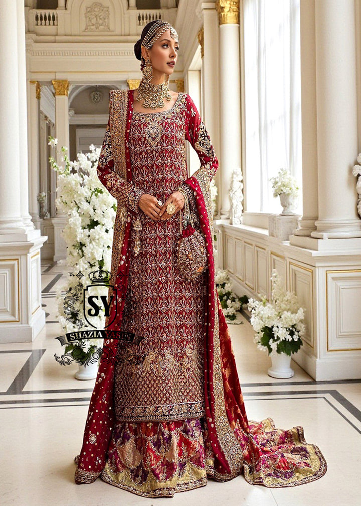 open lace back dress Embroidered Red Maxi – Luxury Bridal Wear Look – Maryum N Maria main image 1