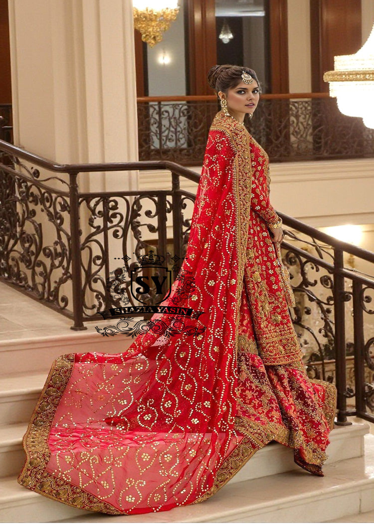 Spanish Red Bridal Dress Pakistani Red Bridal Dress Berkeley California USA Embellished Farshi Lehenga Dress with Price