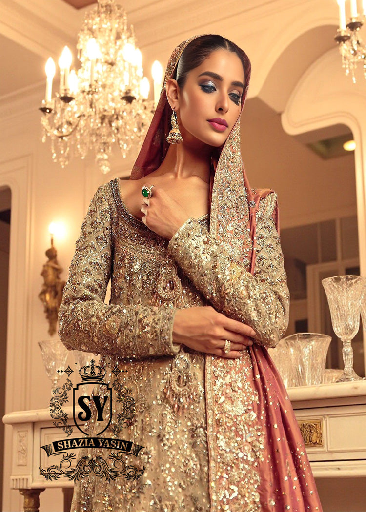Latest Pakistani Bridal Dress Queen Coral Farshi Lehenga Style Berkeley California USA Long A-Line Shirt Wedding Outfit