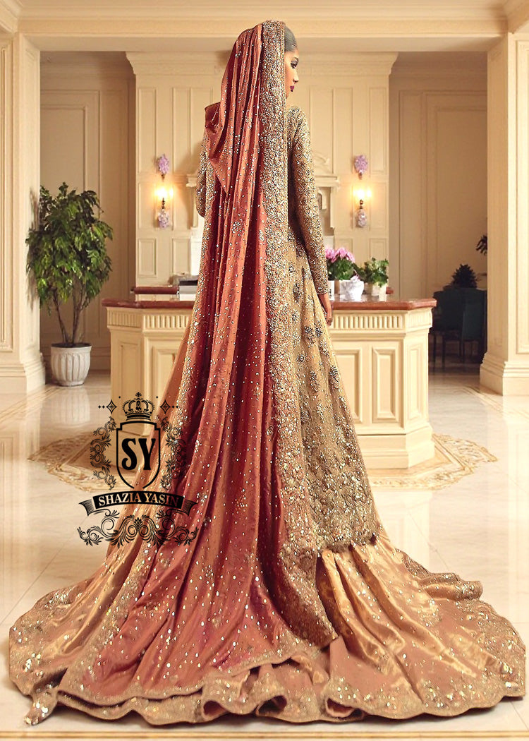 Stunning Pakistani Bridal Dress Queen Coral Farshi Lehenga Style Berkeley California USA Long A-Line Shirt Wedding Outfit