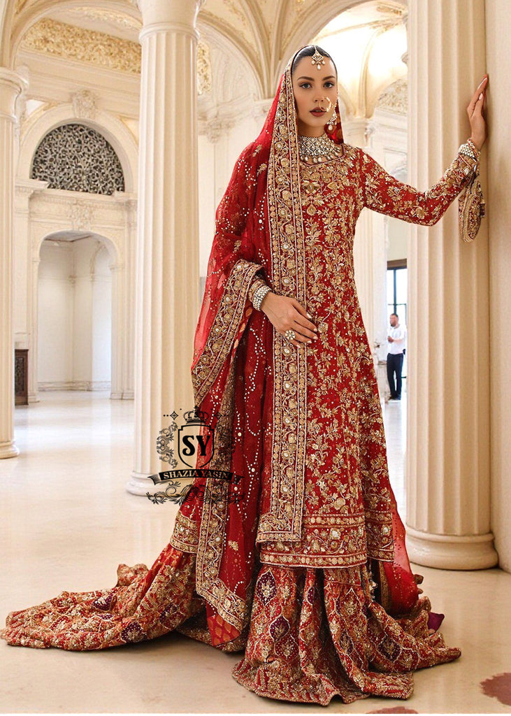Pakistani Red Bridal Dresses for Barat Luxurios Handwork Heavy Embroidered  Organza Bridal Dresses – Shazia Yasin