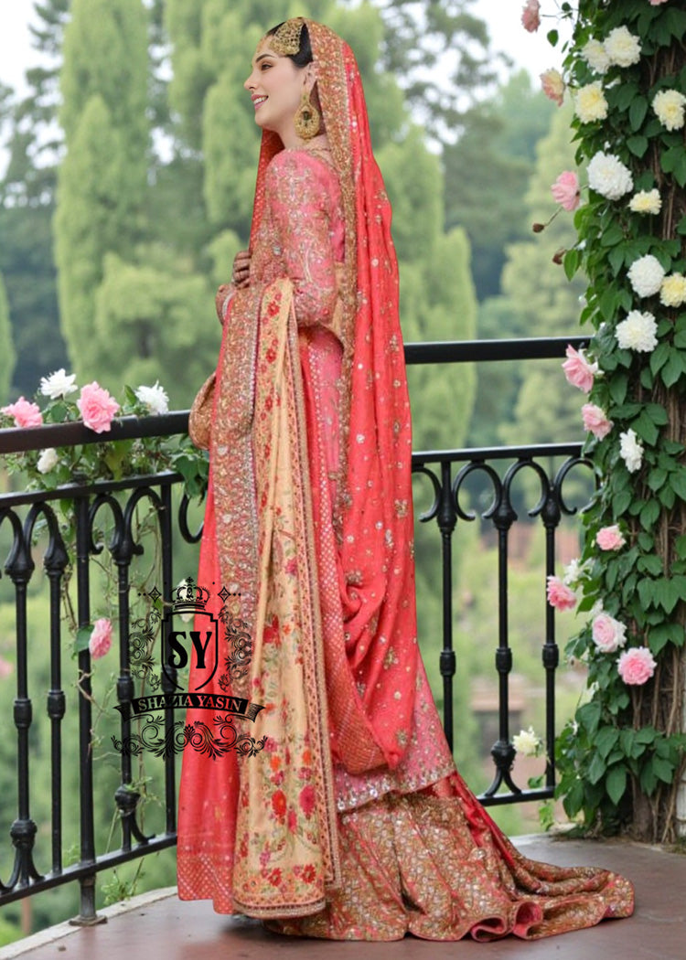 A little glow, a lot of grace— crystal-encrusted couture bridal dress with A line long shirt, farshi lehenga silhouette, and radiant hand-embellished detailing, designed to command attention and exude pure luxury glamour.