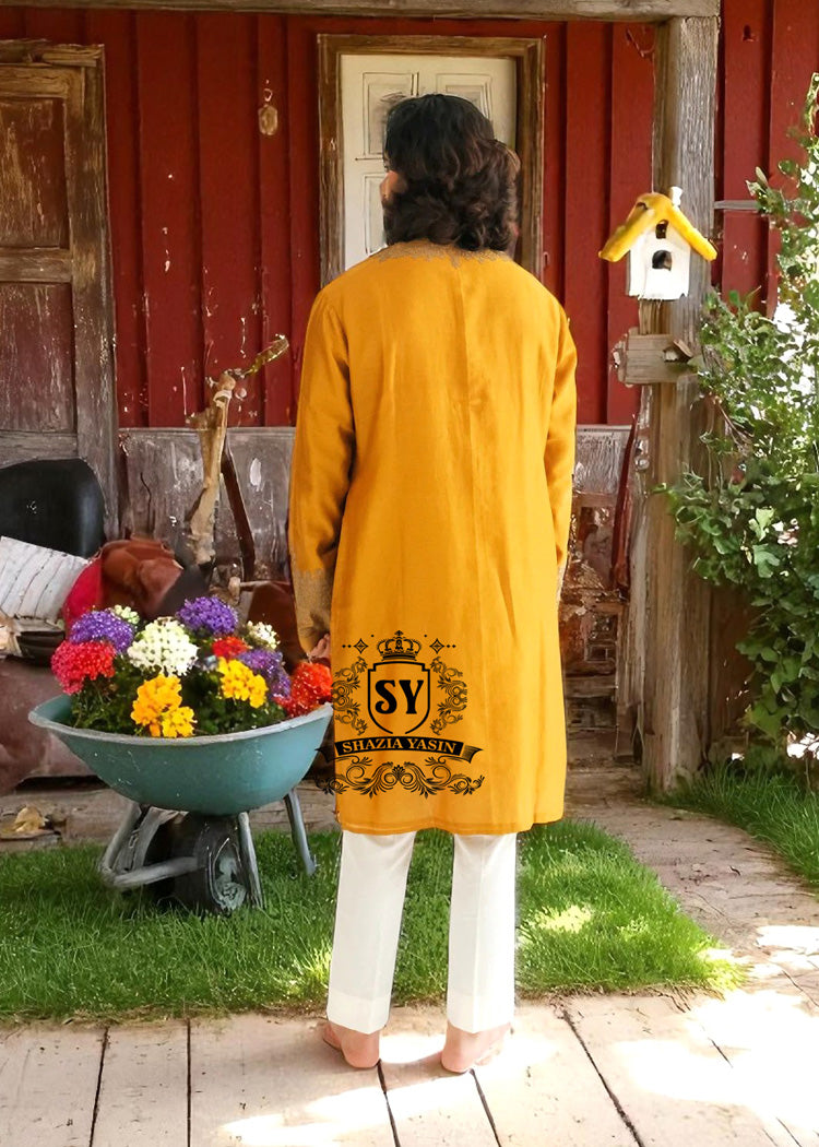 Majestic Embroidered Kurta Pajama in Mustard Fairbanks Alaska Kurta Pajama for Wedding Events
