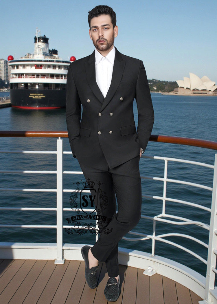 Graceful Black Mens Suit Holland Netherland Stylish Double Breasted 2 Piece Custom Suits Men's Tailoring