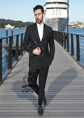 Graceful Black Mens Suit Holland Netherland Stylish Double Breasted 2 Piece Custom Suits Men's Tailoring