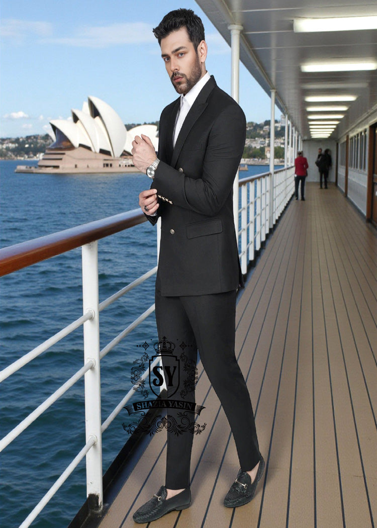 Graceful Black Mens Suit Holland Netherland Stylish Double Breasted 2 Piece Custom Suits Men's Tailoring