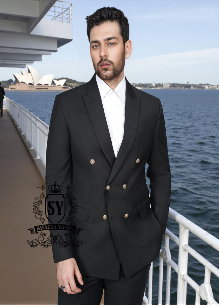 Graceful Black Mens Suit Holland Netherland Stylish Double Breasted 2 Piece Custom Suits Men's Tailoring