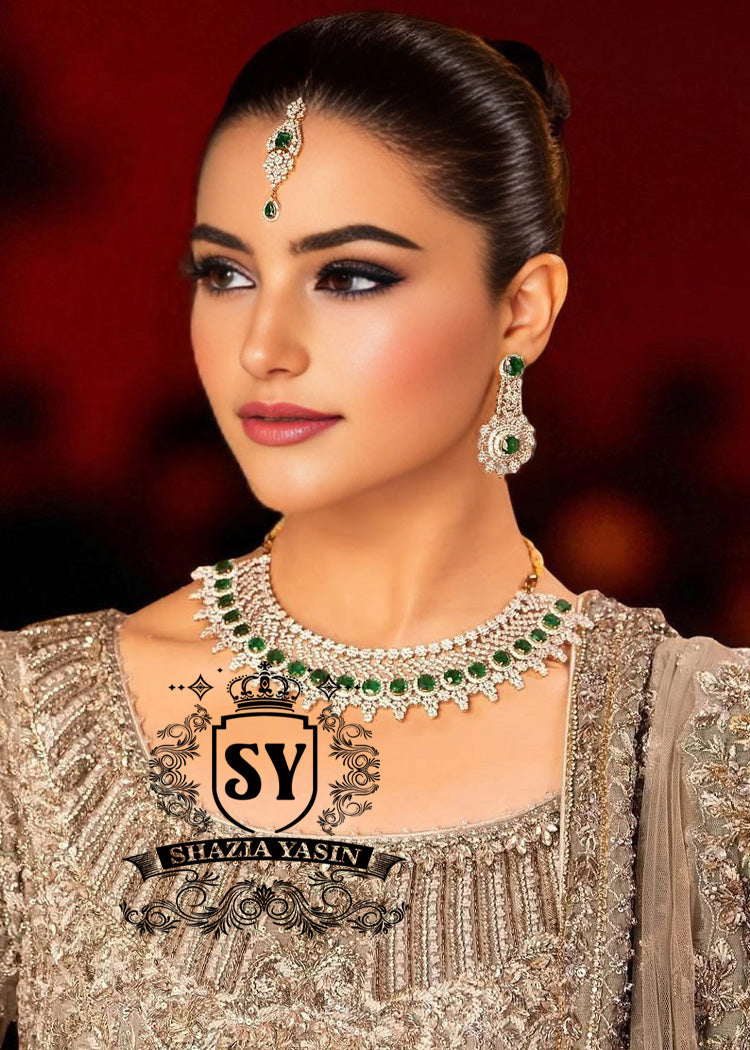 Latest party wear jewellery sets Emerald Necklace and Earrings Bridal Party Jewelry Sets in silver, 925 sterling jewellery sets