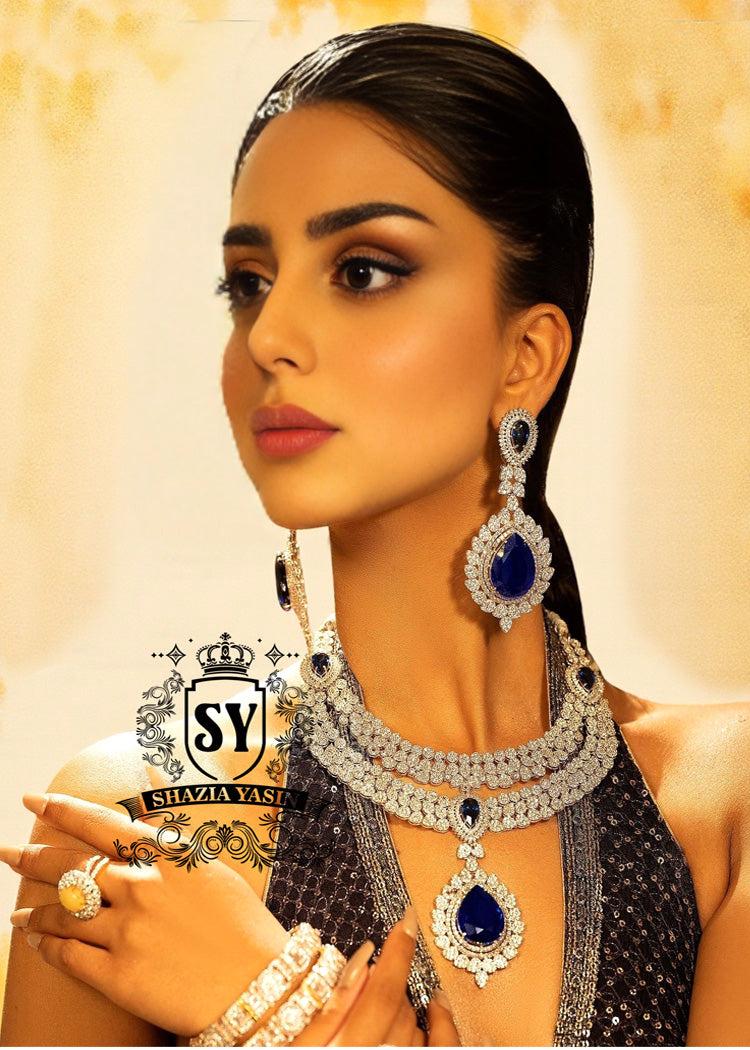 Luxury Sterling Silver Dark Indigo Necklace Set with Earrings Dallas Texas USA Pakistani Party Wear Jewellery Sets