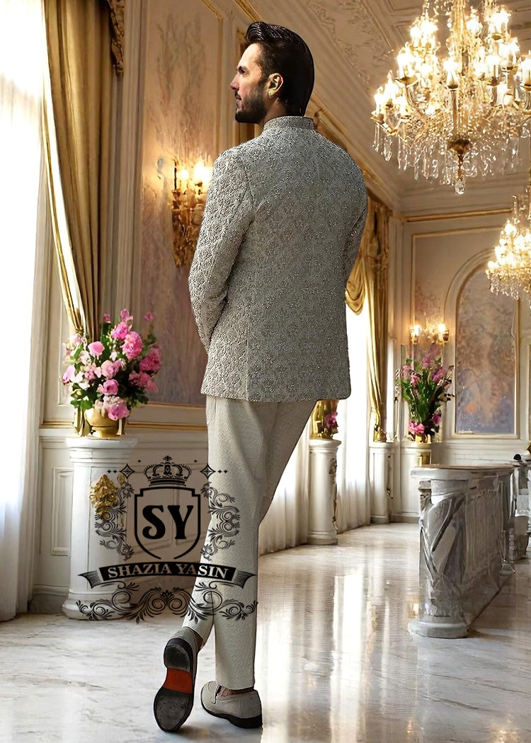 Off-White Hand Embellished Prince Coat for Mens