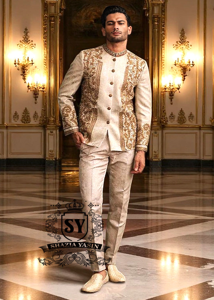 Copper Beige Mens Prince Coat for Reception