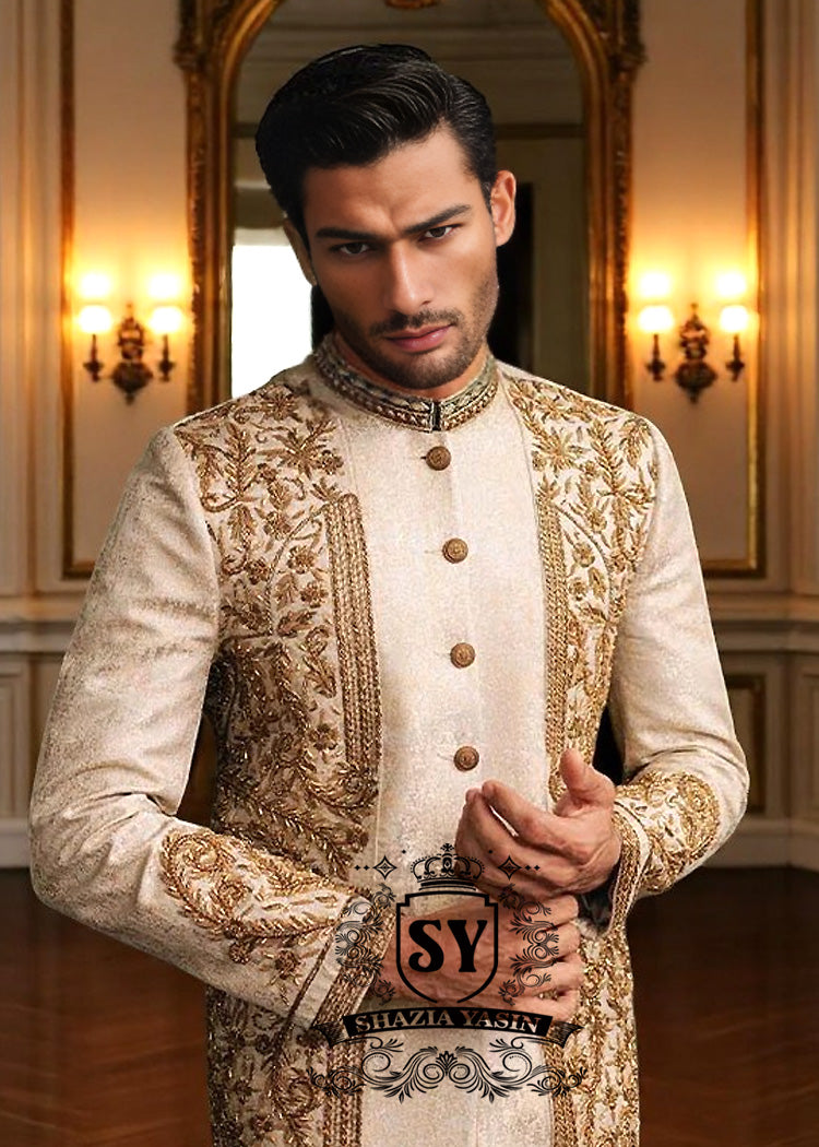 Copper Beige Mens Prince Coat for Reception