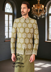Latest Collection of Formal Prince Coats Brands Juffair UK Olive Green Groom Prince Suit Made in Pakistan 100%