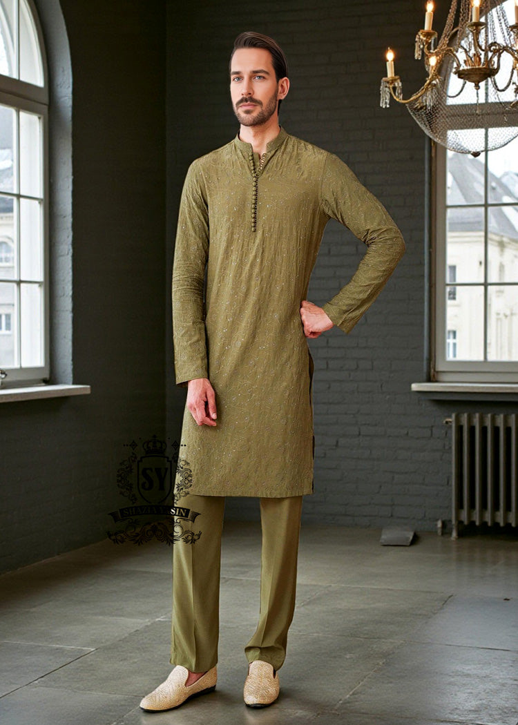 Unique Collection of Formal Prince Coats Brands Juffair UK Olive Green Groom Prince Suit Made in Pakistan 100%