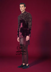 Bordeaux Velvet Embellished Prince Coat