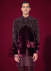 Bordeaux Velvet Embellished Prince Coat