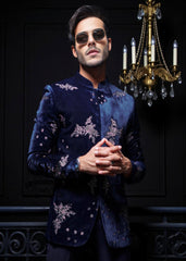 Midnight Blue Prince Coat for Wedding Ceremony Edison New Jersey NJ USA Designer Men's Prince Coat Suits