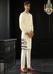 Off-white Embroidered Prince Coat for Weddings Melbourne Australia High Quality Men's Prince Coat with matching kurta pajama