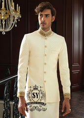 Off-white Embroidered Prince Coat for Weddings Melbourne Australia High Quality Men's Prince Coat with matching kurta pajama