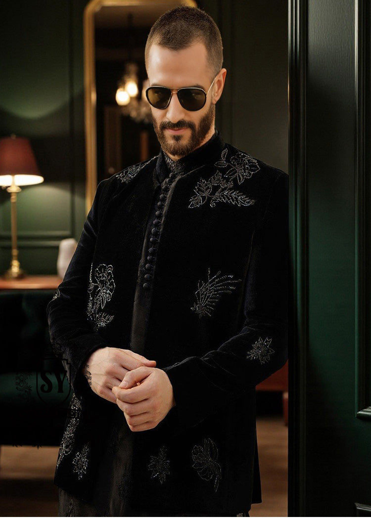 Men's Luxury Prince Coat Suits Black Prince Suit Men's Luxury Velvet Prince Suit Pakistani Wedding Prince coat