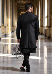 Mens Bespoke Sherwani Suits Ilford London UK Black Sherwani for Nikah Ceremony UK USA Canada Australia