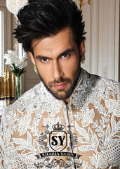Pakistani Designer Antique Brass Sherwani Nelson UK Smart Mens Sherwani in Raw Silk