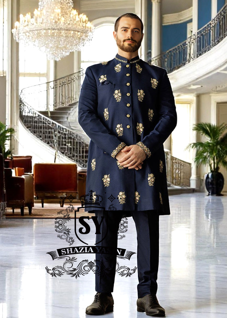 Latest Royal Blue Sherwani Designs Burlington, Ontario Canada Designer Mens Sherwani Suit