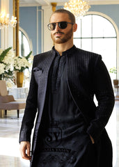 Dark Navy Blue Heavy Embroidered Sherwani
