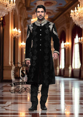 Luxury Velvet Sherwani in Black Princeton New Jersey NJ USA Designer Sherwani Ceremony Collection