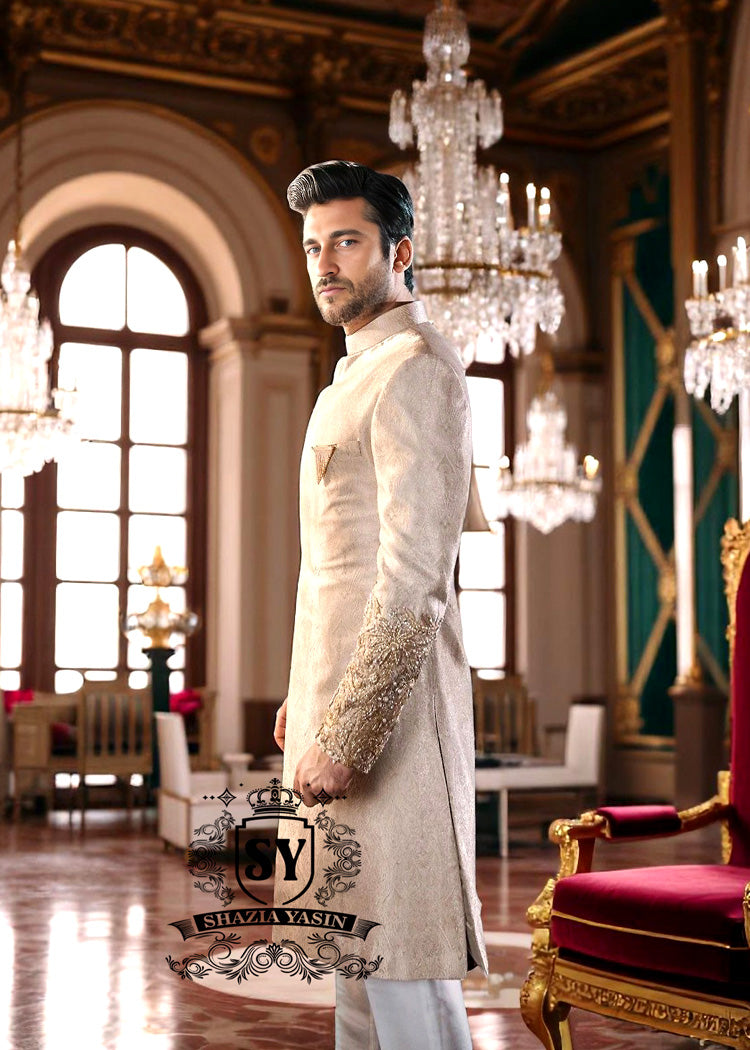 Buy Men's Wedding Sherwani Online Bradford London UK Shop designer Embellished Banarsi sherwani for groom