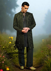 Embroidered Sherwani for Wedding South London UK Dark Green Sherwani for groom, Indian Pakistani Designer Sherwani
