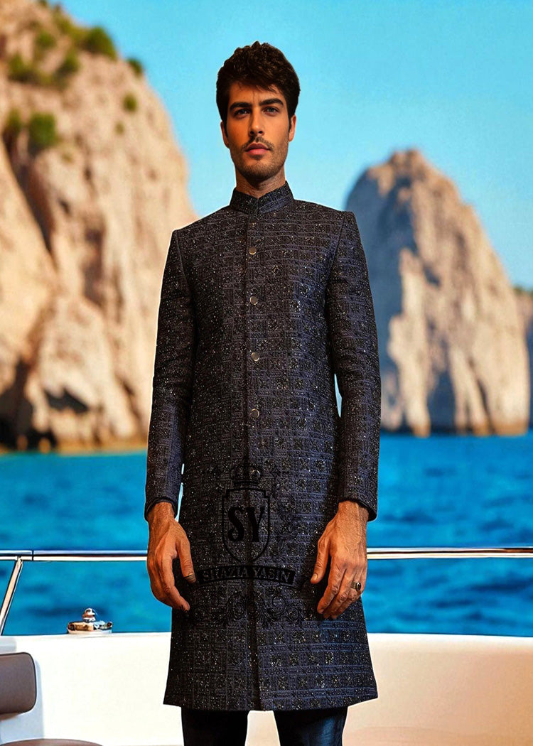 Latest Sherwani Design Marriage Soho Road UK Buy Black Pearl Sherwani for Groom With Price In Pakistan