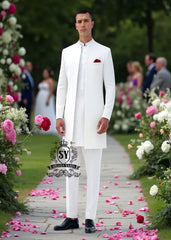 Minimalist white Sherwani suit for wedding Brisbane, Queensland, Australia Minimalist White Sherwani Wedding Dress 