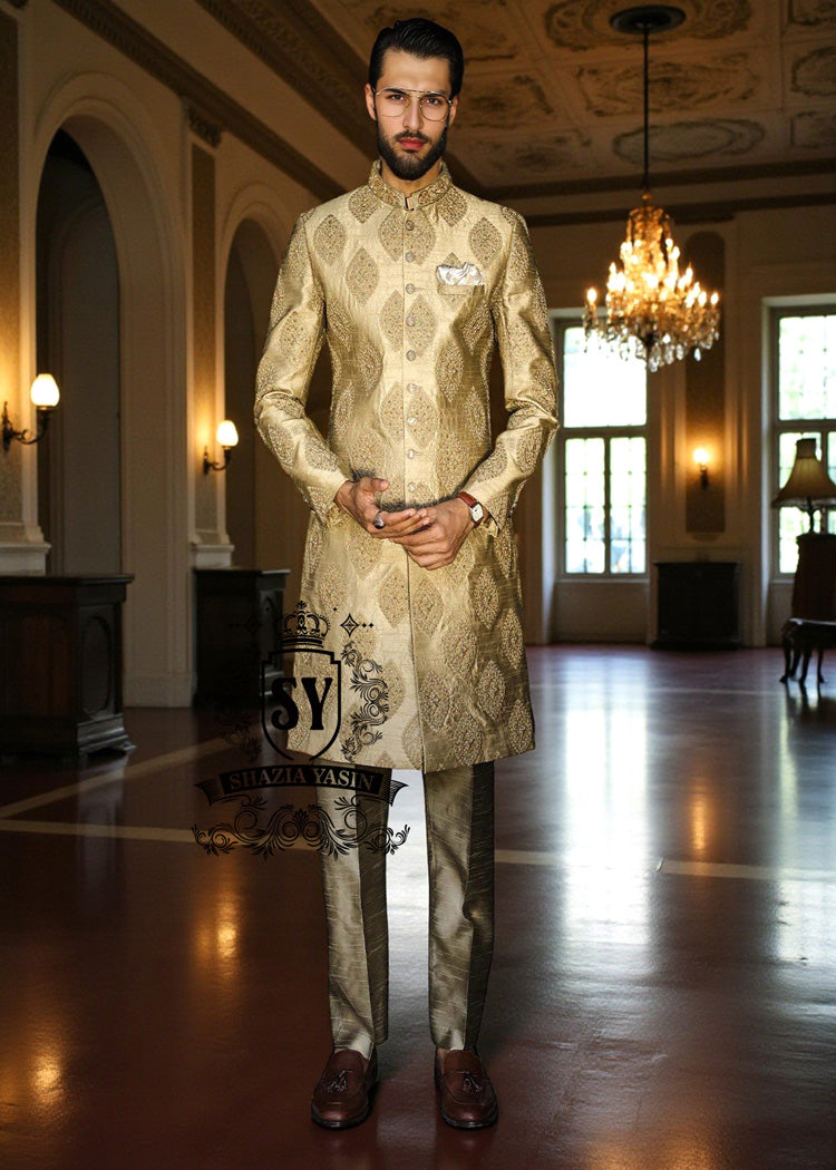 Luxury Golden Sherwani For Groom Newark New Jersey NJ US Men's Bespoke Wedding Sherwani Collection 2026