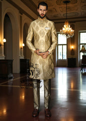 Luxury Golden Sherwani For Groom Newark New Jersey NJ US Men's Bespoke Wedding Sherwani Collection 2026