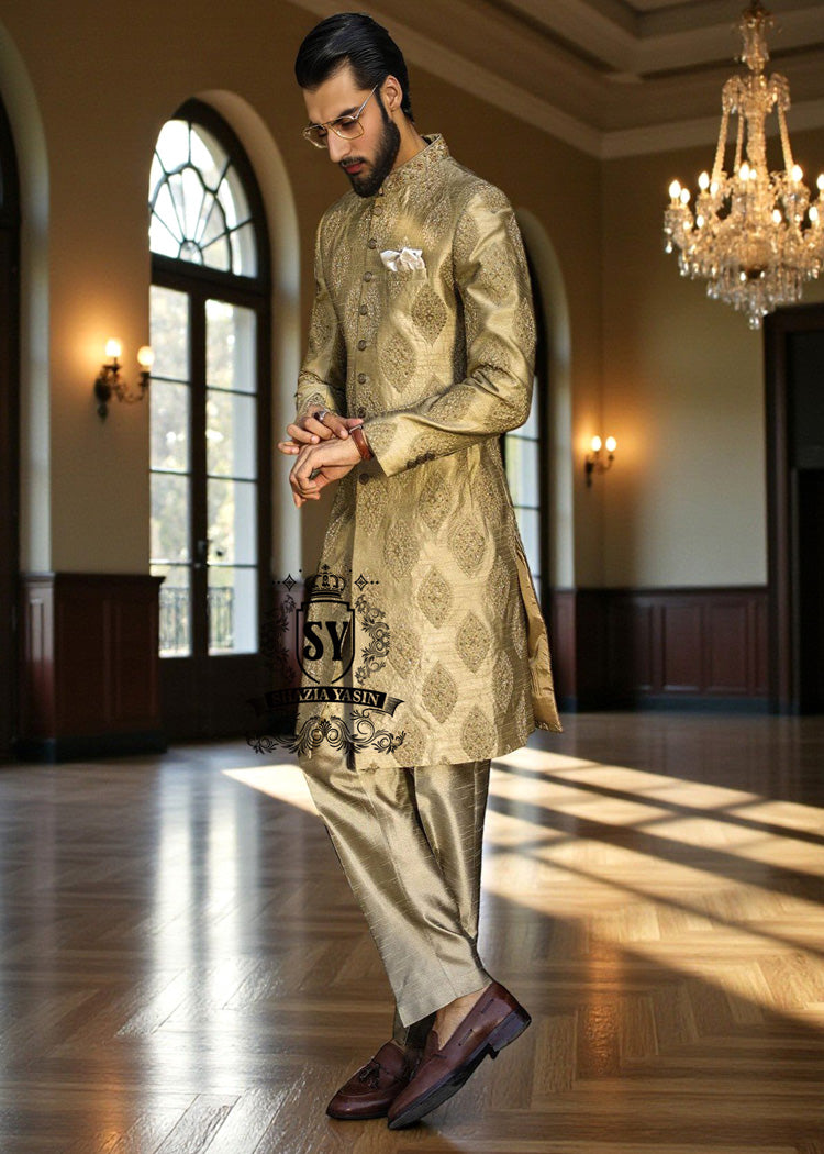 Luxury Golden Sherwani For Groom Newark New Jersey NJ US Men's Bespoke Wedding Sherwani Collection 2026