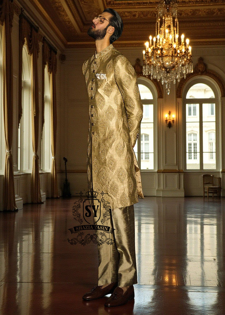 Luxury Golden Sherwani For Groom Newark New Jersey NJ US Men's Bespoke Wedding Sherwani Collection 2026
