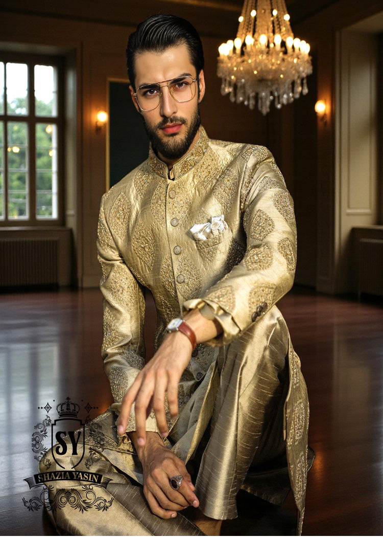 Luxury Golden Sherwani For Groom Newark New Jersey NJ US Men's Bespoke Wedding Sherwani Collection 2026