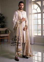 Self-embossed Sherwani With Hand-carved Embellishments in Antique Gold Buy in Los Angeles California USA