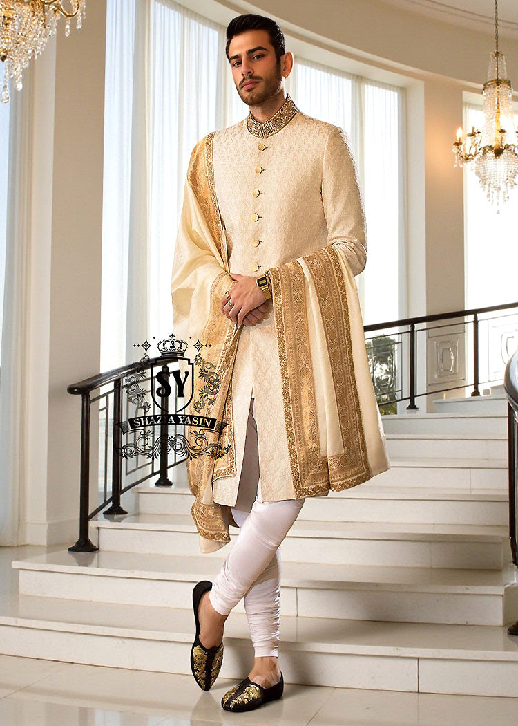 Original Off-White Embroidered Raw Silk Sherwani Wixom Michigan MI US Buy Designer Sherwani for Men Online at Best Prices