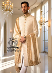 Original Off-White Embroidered Raw Silk Sherwani Wixom Michigan MI US Buy Designer Sherwani for Men Online at Best Prices