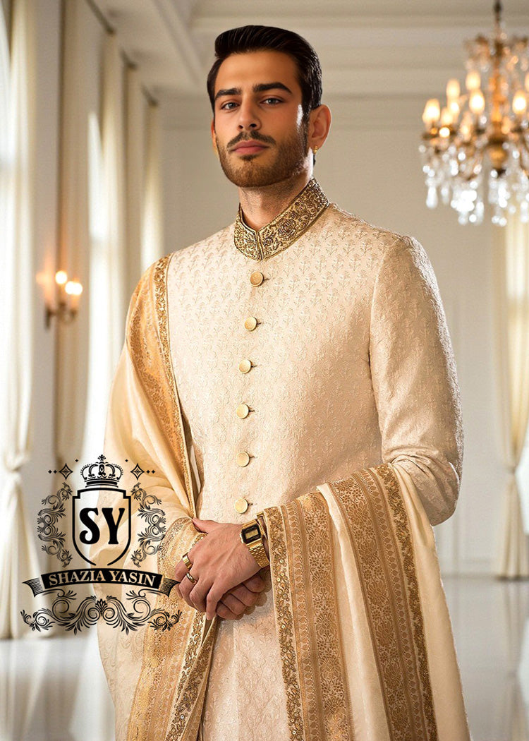 Original Off-White Embroidered Raw Silk Sherwani Wixom Michigan MI US Buy Designer Sherwani for Men Online at Best Prices